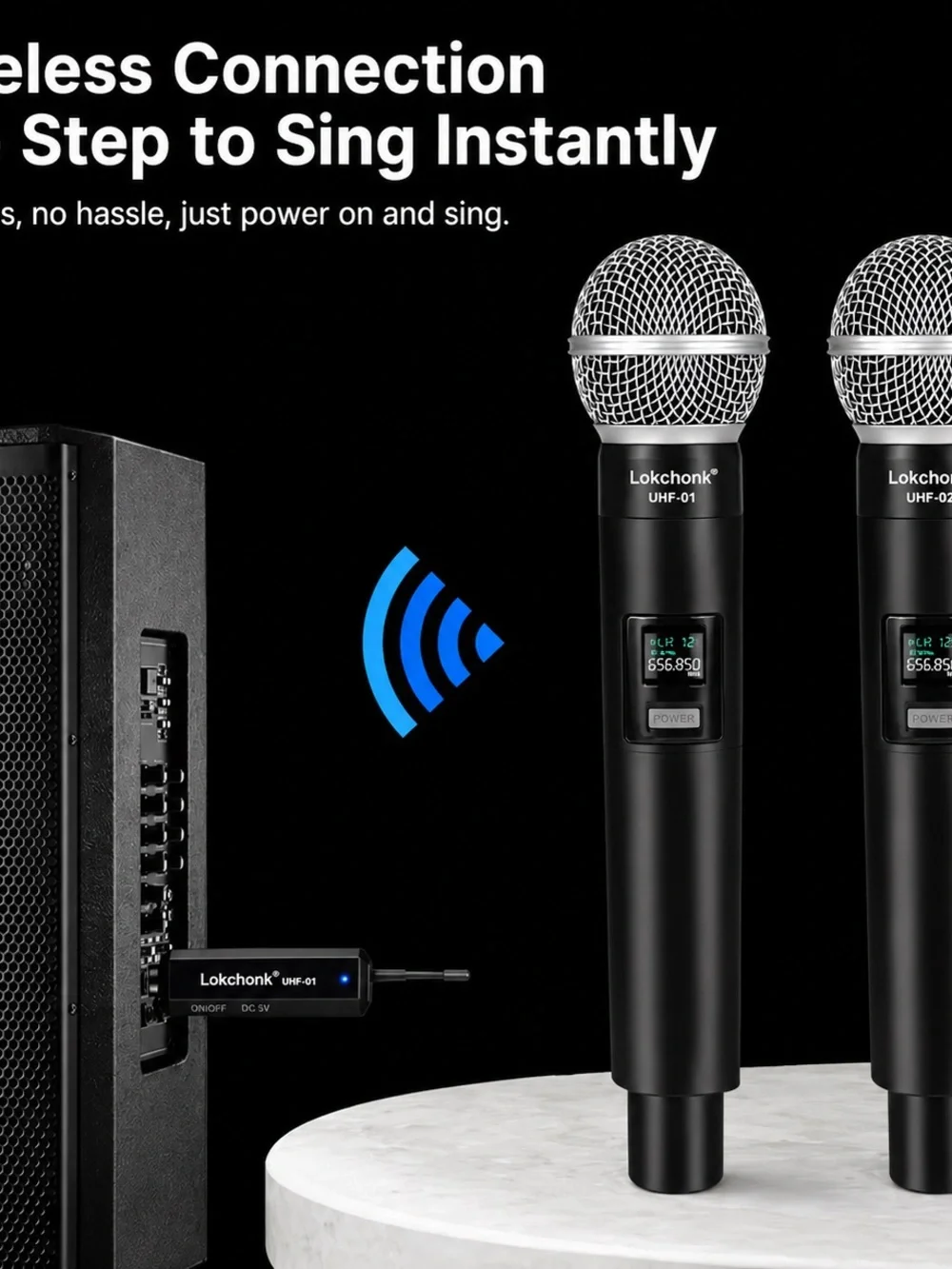 Lokchonk UHF-02 Wireless Karaoke Microphone System 2 Mics Tested Like New